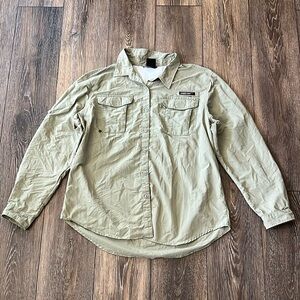 Little Donkey Andy Power Dry Womens Large Button Down Beige Long Sleeve Shirt